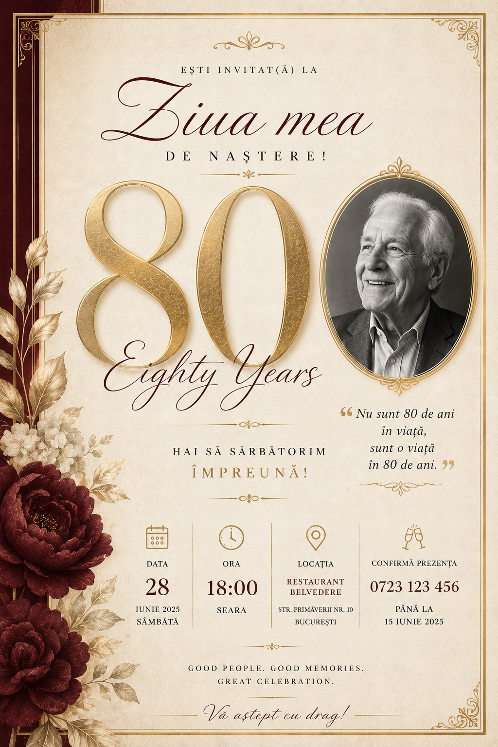 Invitație digitală Eighty Years — Aniversări