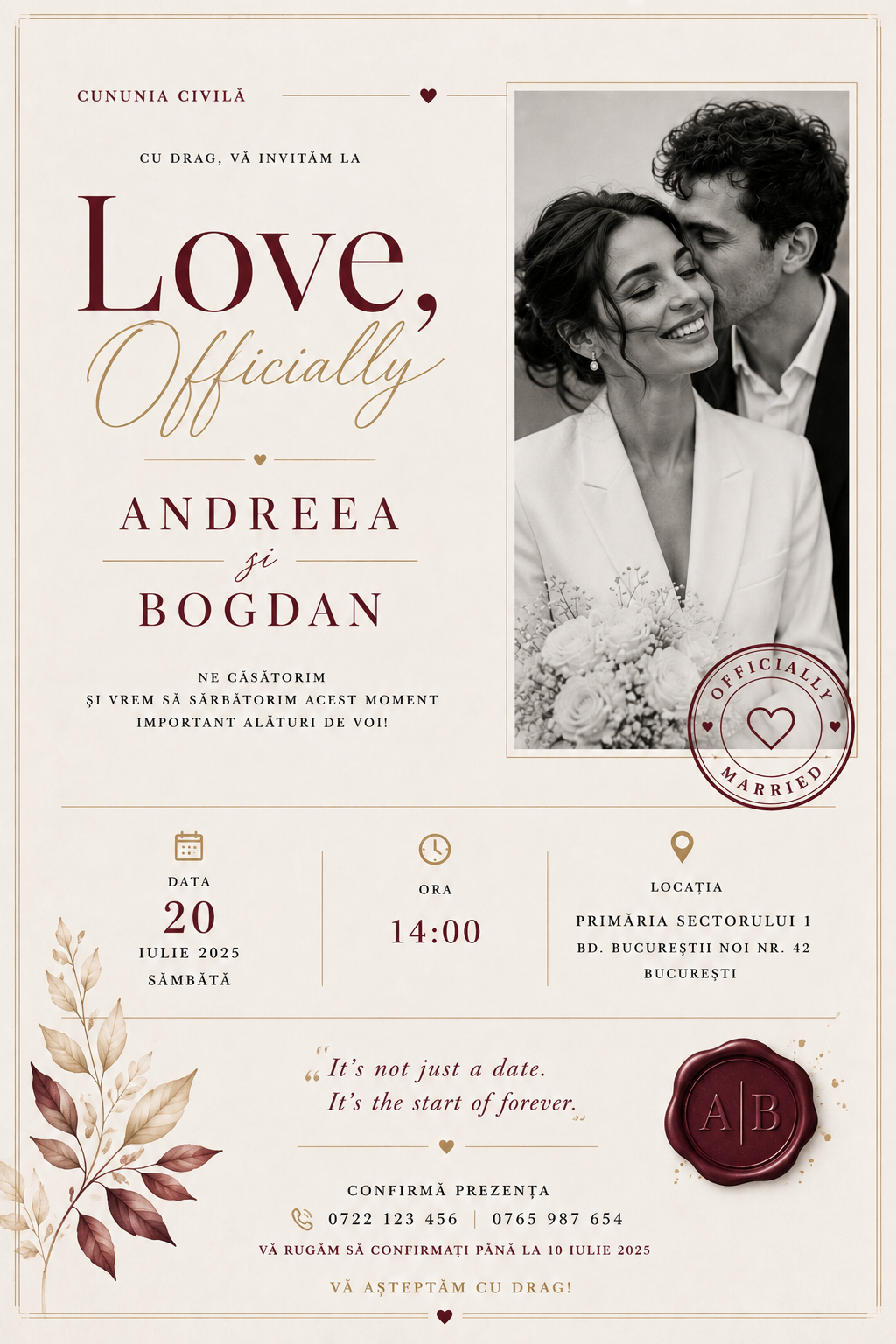 Invitație digitală Love, Officially — Cununie Civilă