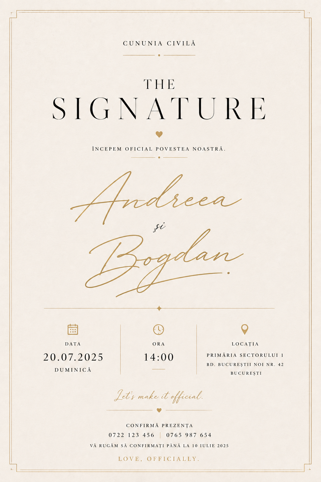Invitație digitală The Signature — Cununie Civilă