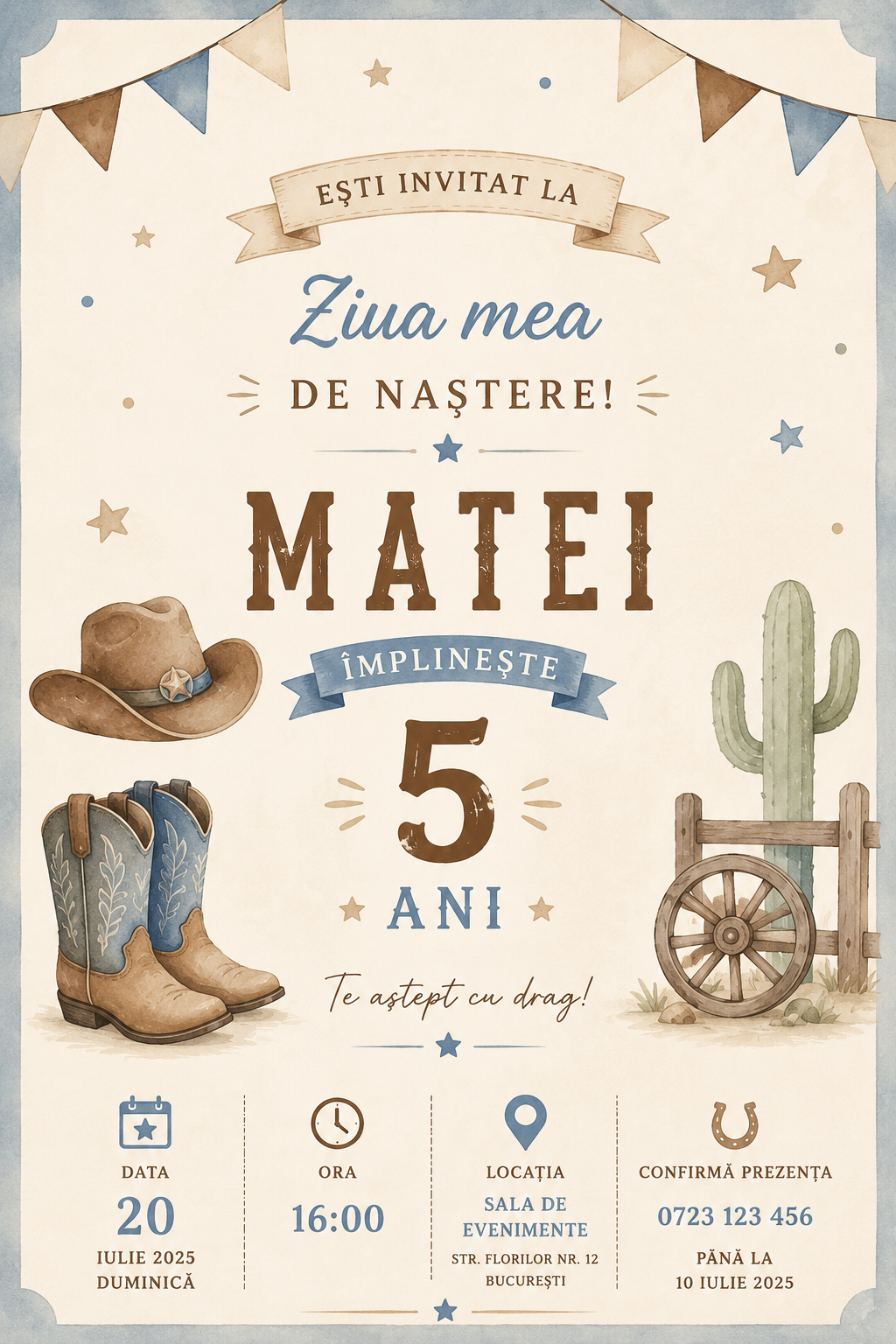 Invitație digitală Tiny Cowboy — Aniversări