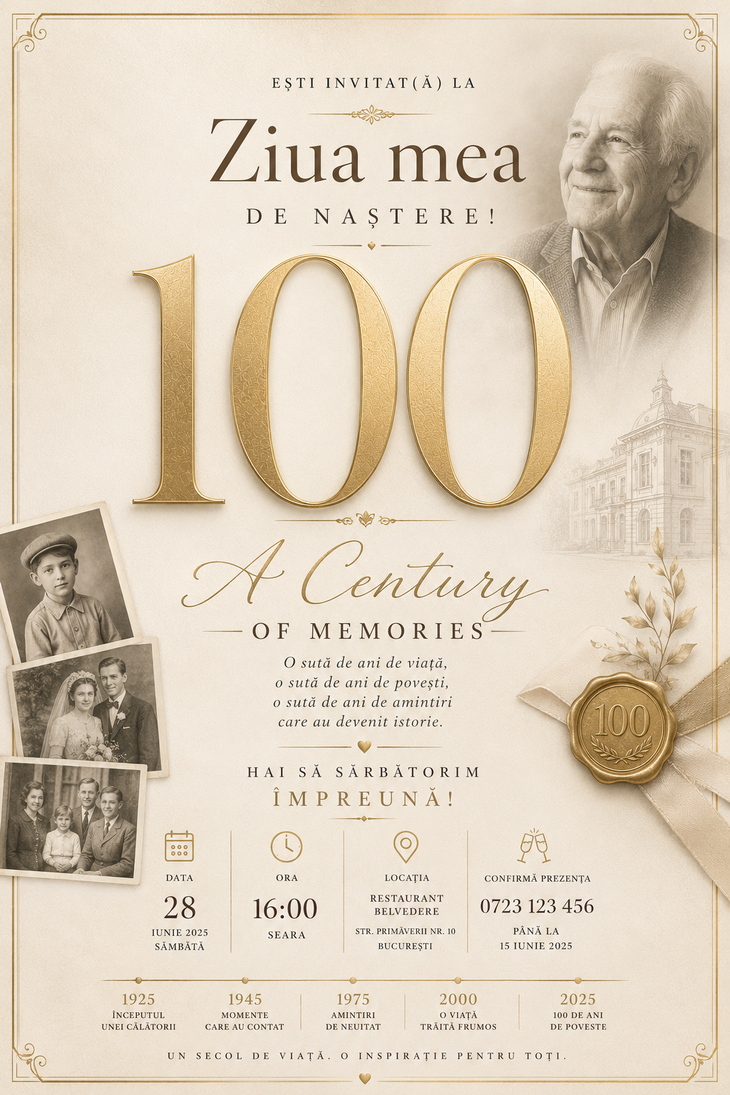 Invitație digitală A Century of Memories — Aniversări